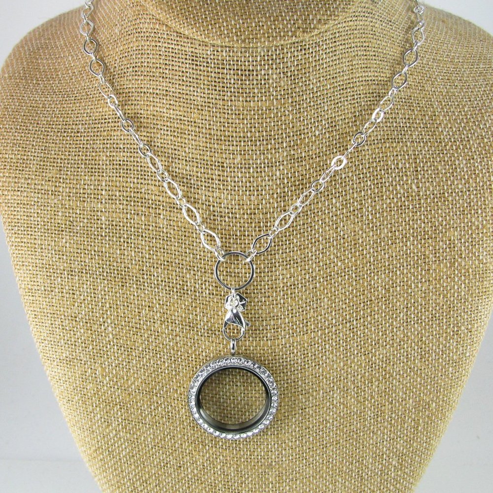 Origami Owl Silver Clear Crystal Locket & Chain Set